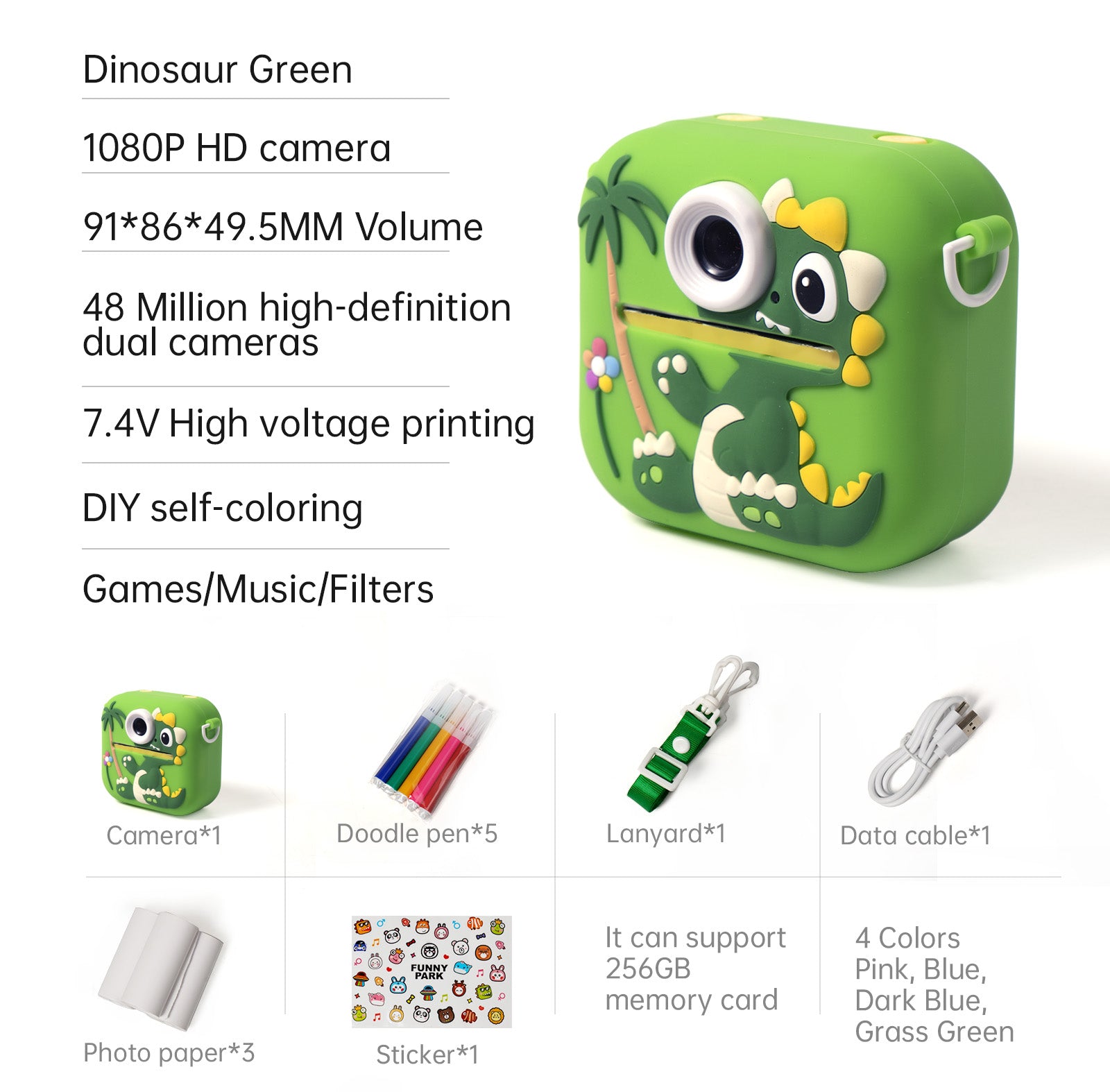 DinoPrint™ Kids Instant Print HD Camera & Creative Kit